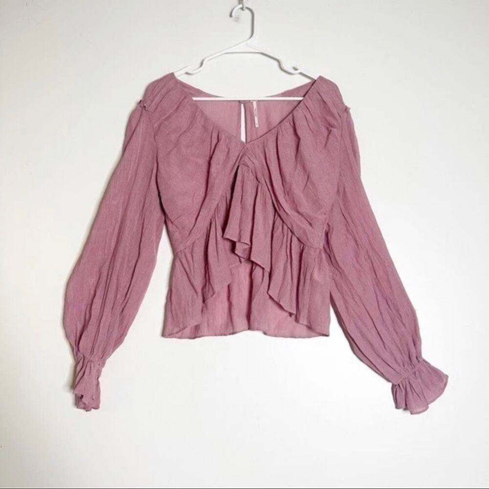 Free People Daia Dusty pink v-neck ruffle bell sleeve blouse Women’s Size M NWT - Picture 2 of 15